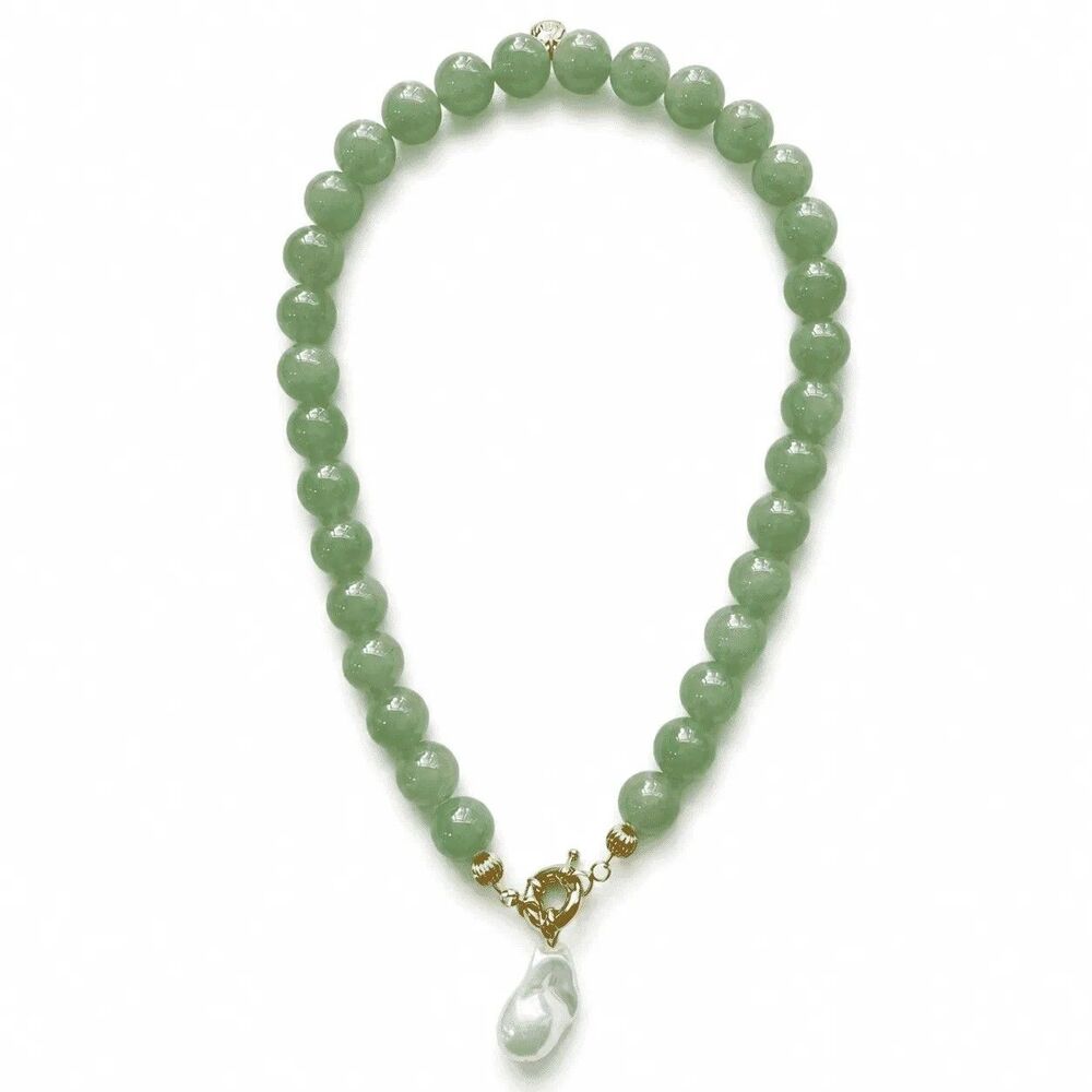 Mayamar Jade Green Pearl Drop Necklace 16" NEW